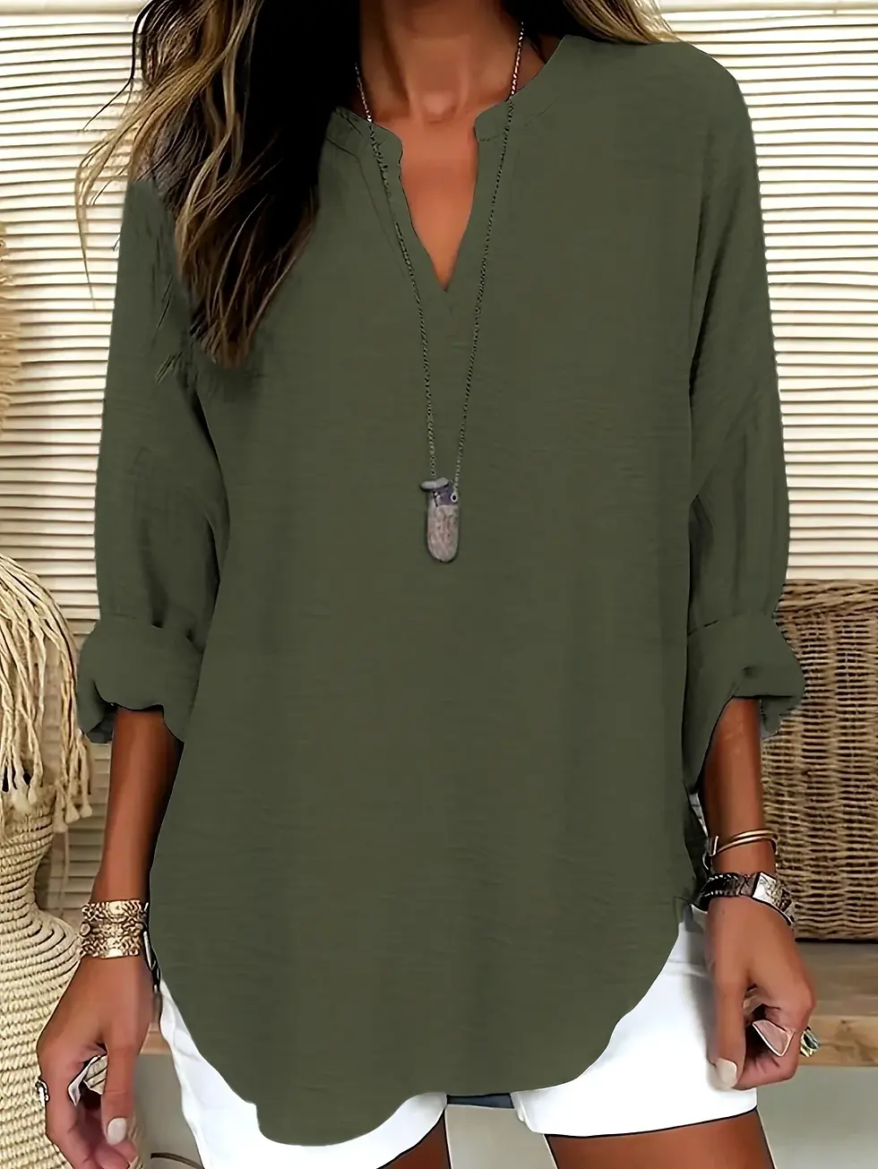 Thumbnail: Plus Size 2025 New Casual Tops Women's Loose Long Sleeve Stand Collar T-shirts P