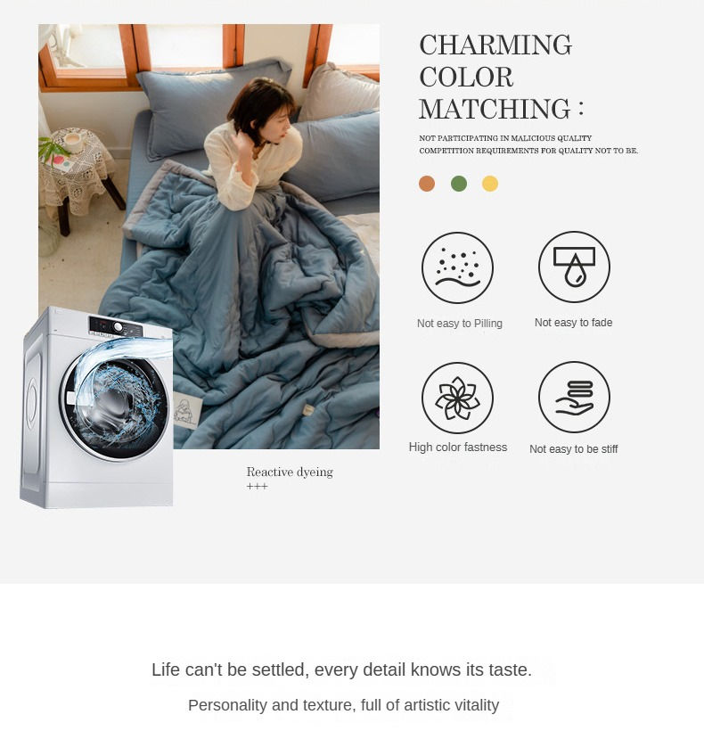 Thumbnail: 2025 new Japanese polyester cotton quilted summer quilt skin-friendly washable l