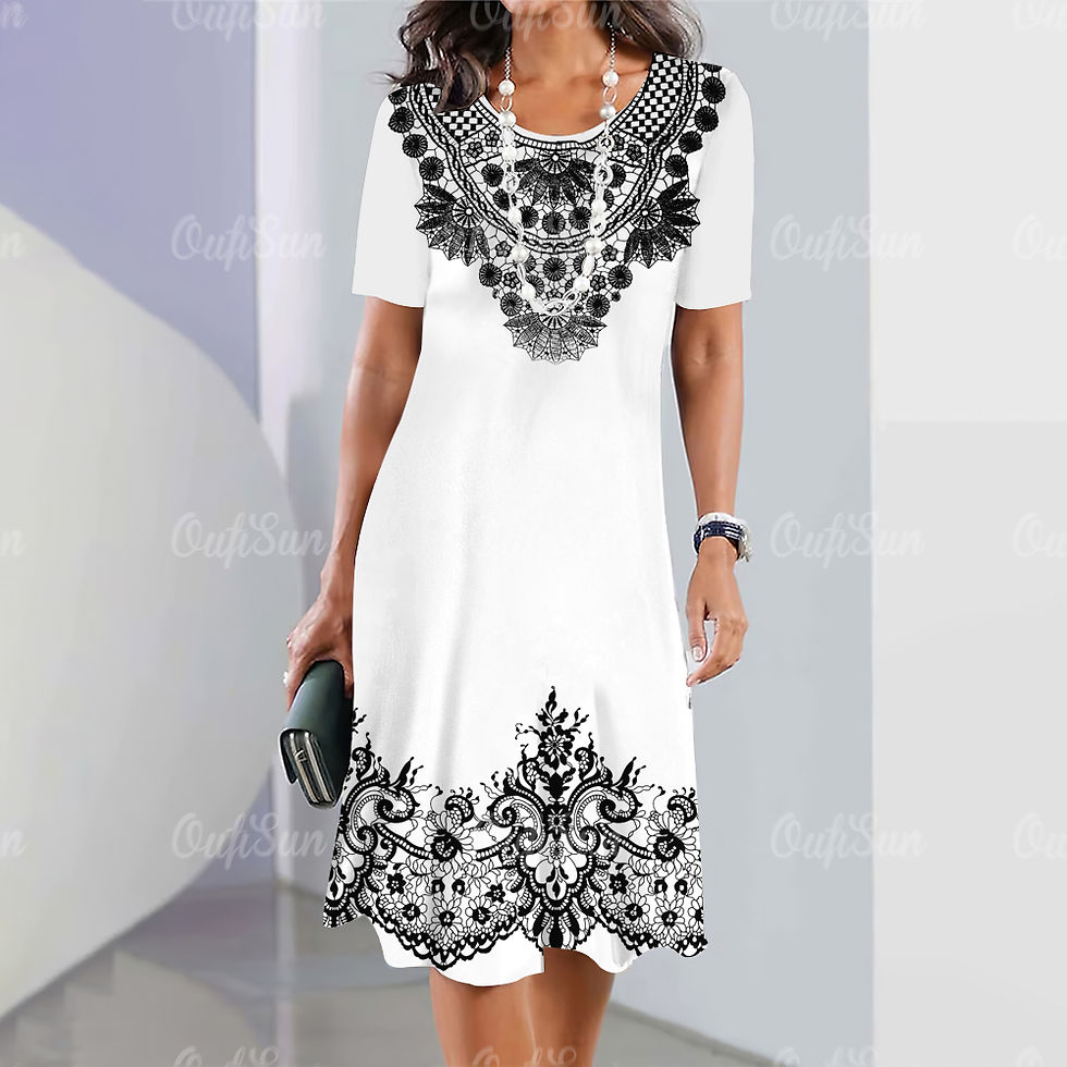 Thumbnail: New Women's Vintage Dress Lace Printed Elegant Casual Short Sleeve Dress Y2k Fas