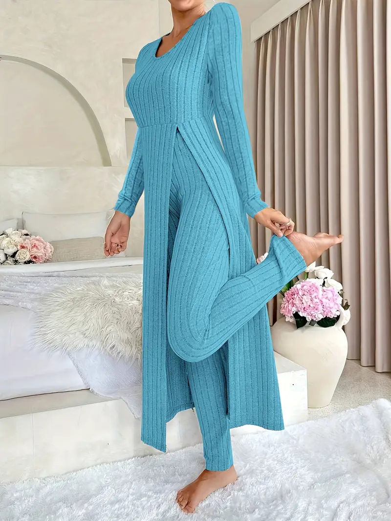 Thumbnail: 2025 Autumn Winter Home Casual Women's Suit Fashionable Solid Color Round Collar