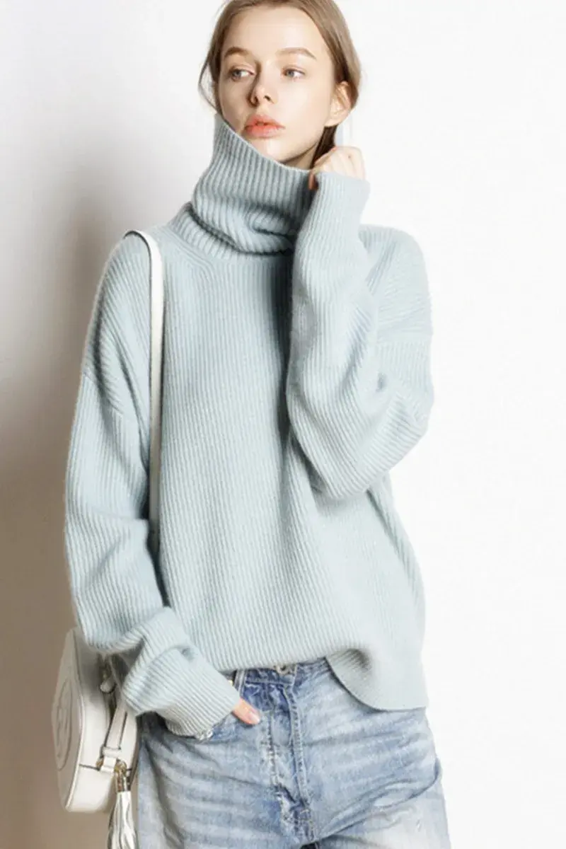 Thumbnail: DY Wool Women's Sweater Autumn Winter Warm Turtlenecks Casual Loose Oversized La