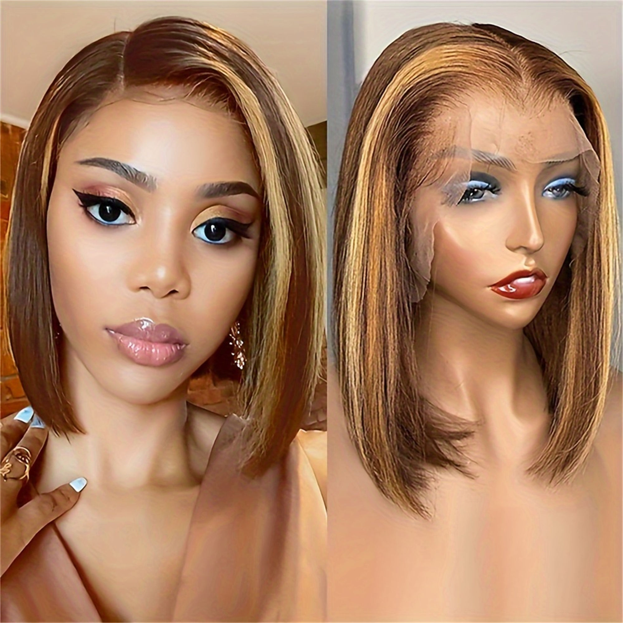 13x4 Transparent Lace Front Bob Wig Human Hair Ombre Honey Blonde 13x4 Wigs 10-1