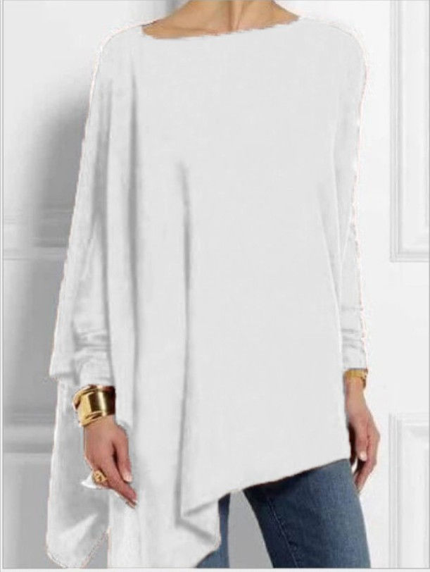 Thumbnail: Cotton Irregular Womens Tops And Blouses Casual O Neck Long Sleeve Top Female Tu