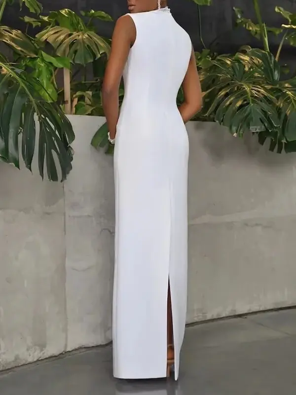 Thumbnail: Yeezzi Female Stylish Shiny Stand Collar Prom Party Dresses 2025 New Sleeveless 