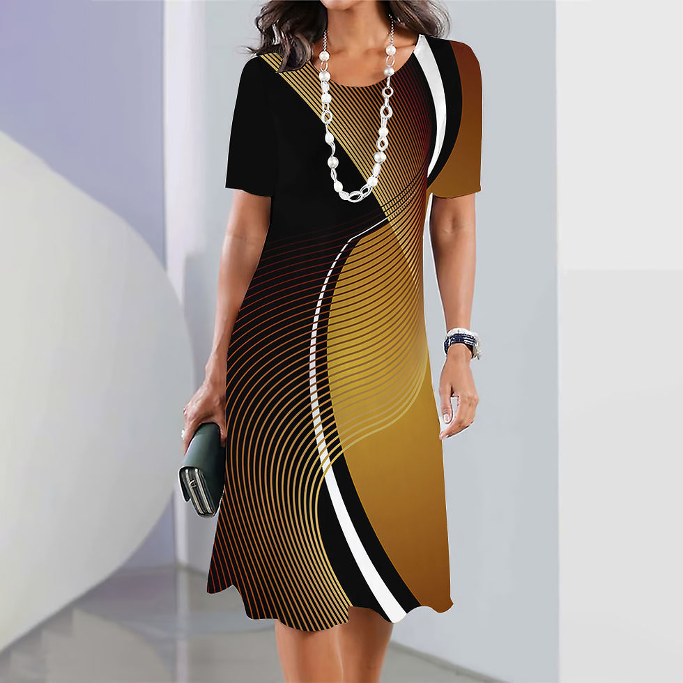 Thumbnail: New Women's Dresses Striped Printed Elegant Casual O Neck Short Sleeve Summer Dr