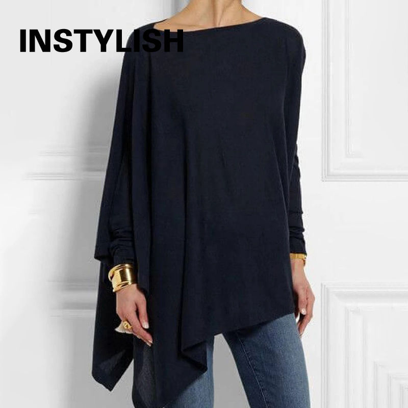 Thumbnail: Cotton Irregular Womens Tops And Blouses Casual O Neck Long Sleeve Top Female Tu