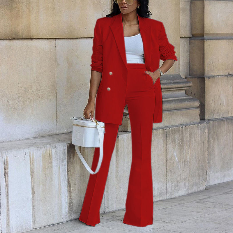 Thumbnail: New Autumn Winter 2 Piece Outfits For Women Blazer Jackets High Waisted Straight