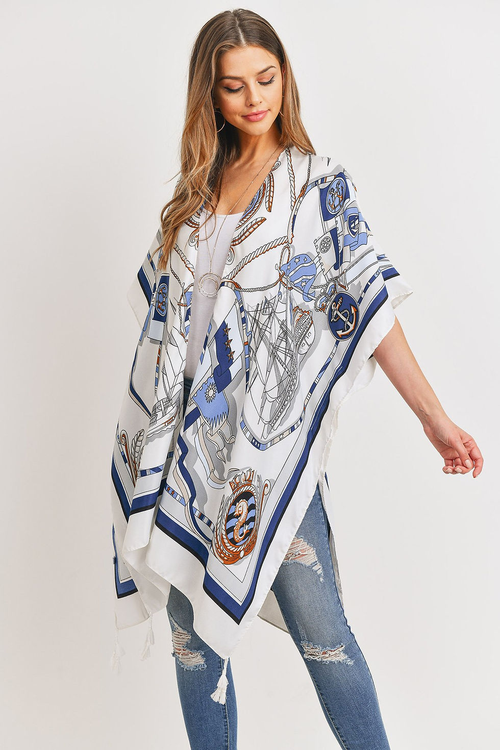 Thumbnail: Hdf3176 - Sailors Inspired Pattern Open Front Kimono