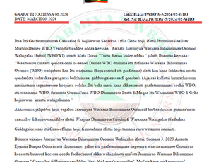 Jaarmiyaa Waraana Bilisummaa Oromoo Waliigalaa Hooggansa ol-aanaa (Sadarkaa 1ffaa) WBO mirkaneessuun uummataaf  ifoomsaniiru. 