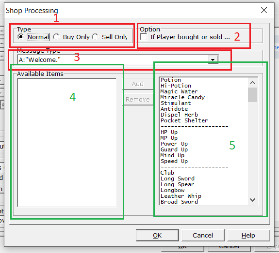 Shop processing command dialog box