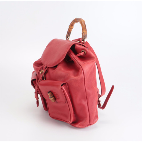 bamboo leather backpack Mini Backpack Navy Calfskin BrandCo Paris Condition description Gucci Vintage Bamboo Backpack Leather