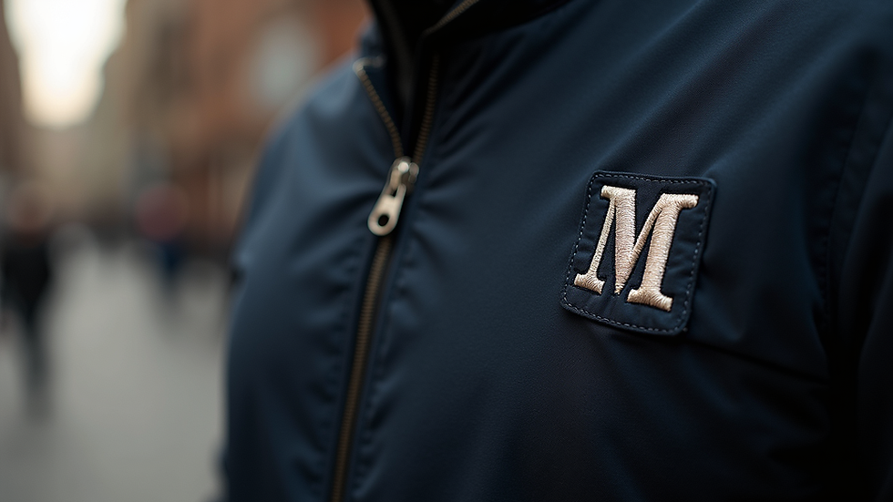 Close-up view of a custom embroidered jacket with initials