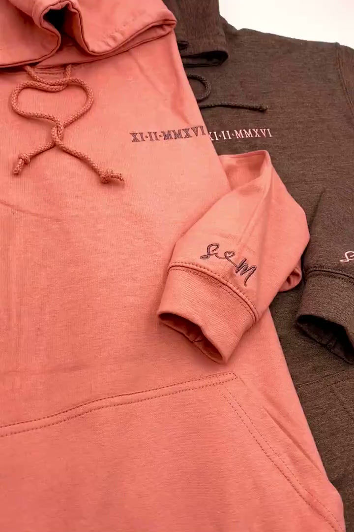 Thumbnail: Elegant Cursive Initials Separated by a Heart Anniversary Hoodie