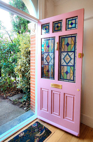 Wooden Front door. Stained glass. Eltham