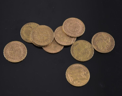 Onze pièces de 20 Francs en or - Adjugé