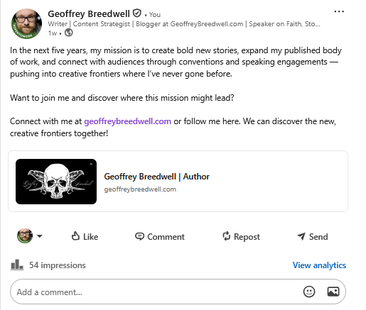LinkedIn Post reflecting my mission for the next five years