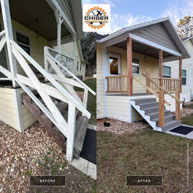 House exterior transformation with new porch and stairs