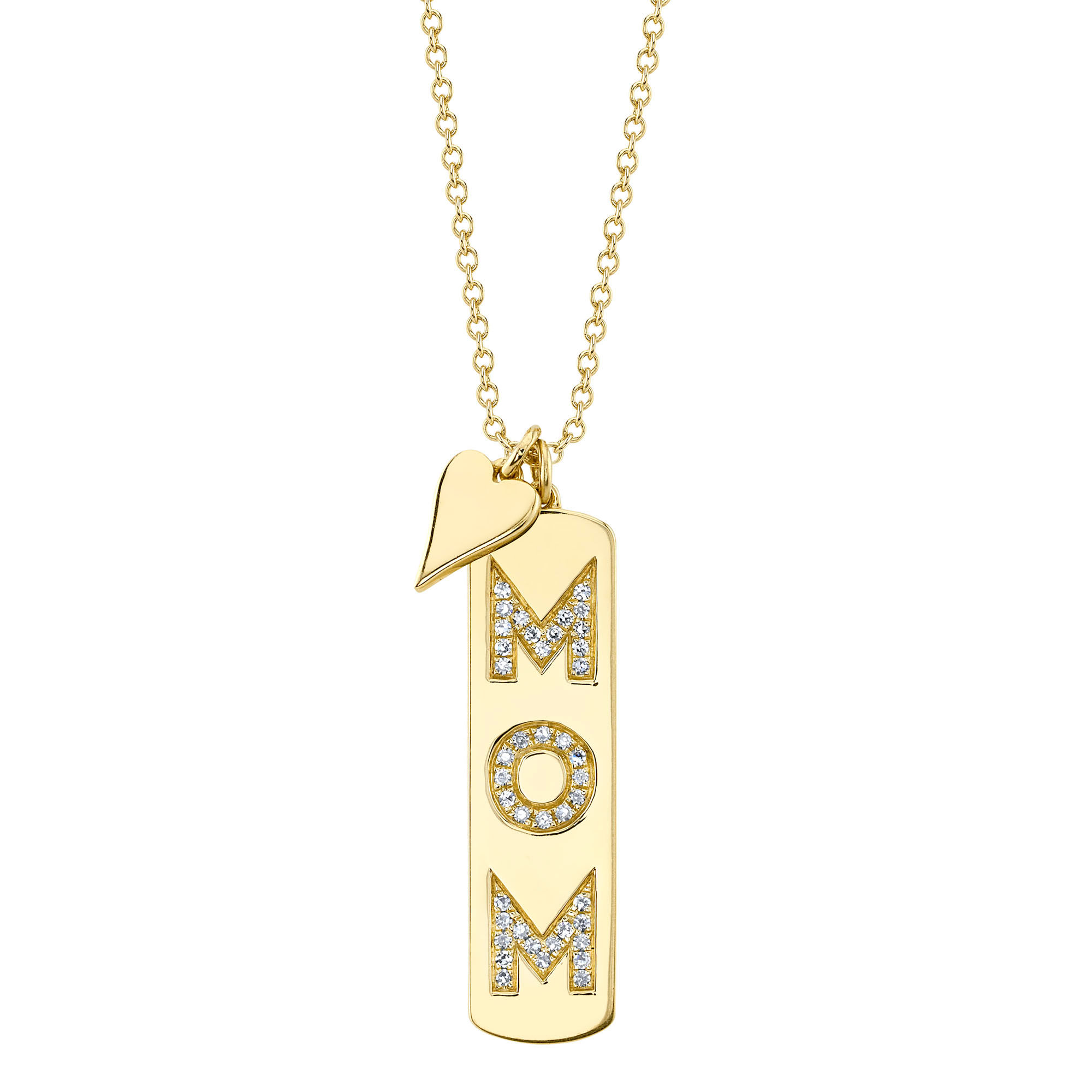 SHY CREATION 0.10CT 14K Y/G DIAMOND "MOM" HEART NECKLACE