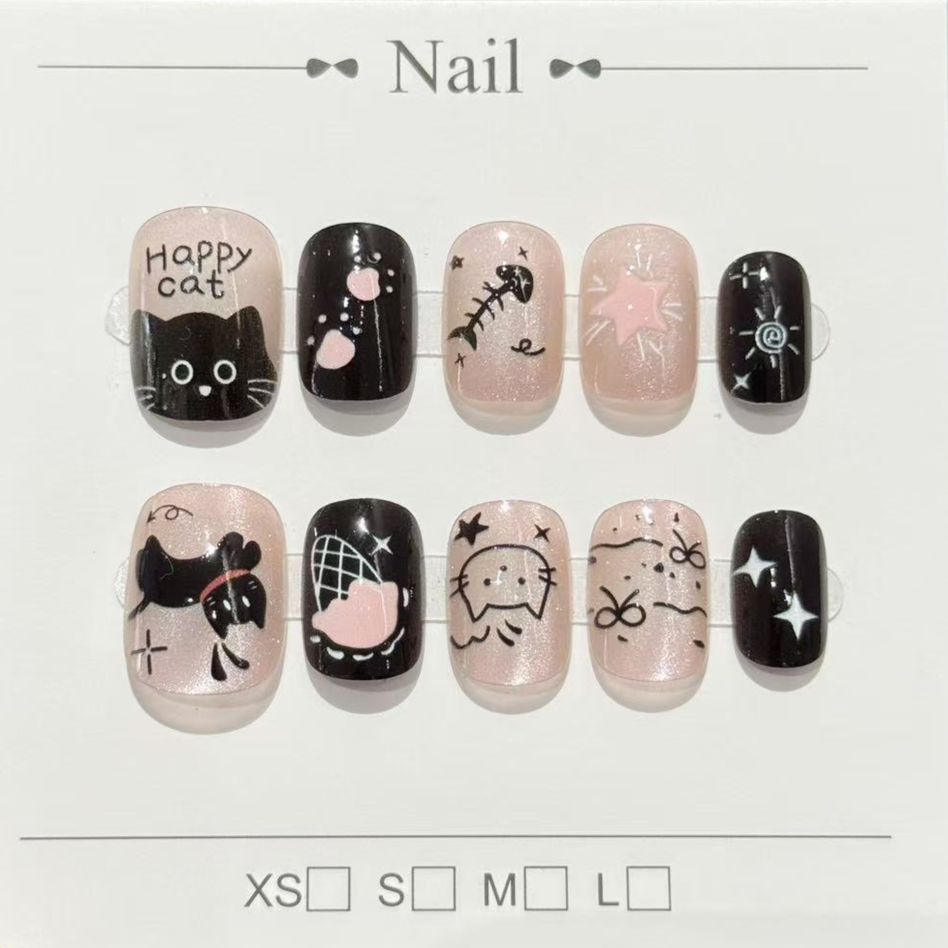 Nailbox mèo đen, miếng dán móng tay (hộp 30)