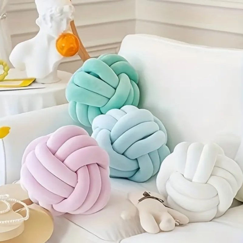 Art Decor Knot Ball Throw Pillow Handmade Soft Velvet Big Cushion Modern & Cozy