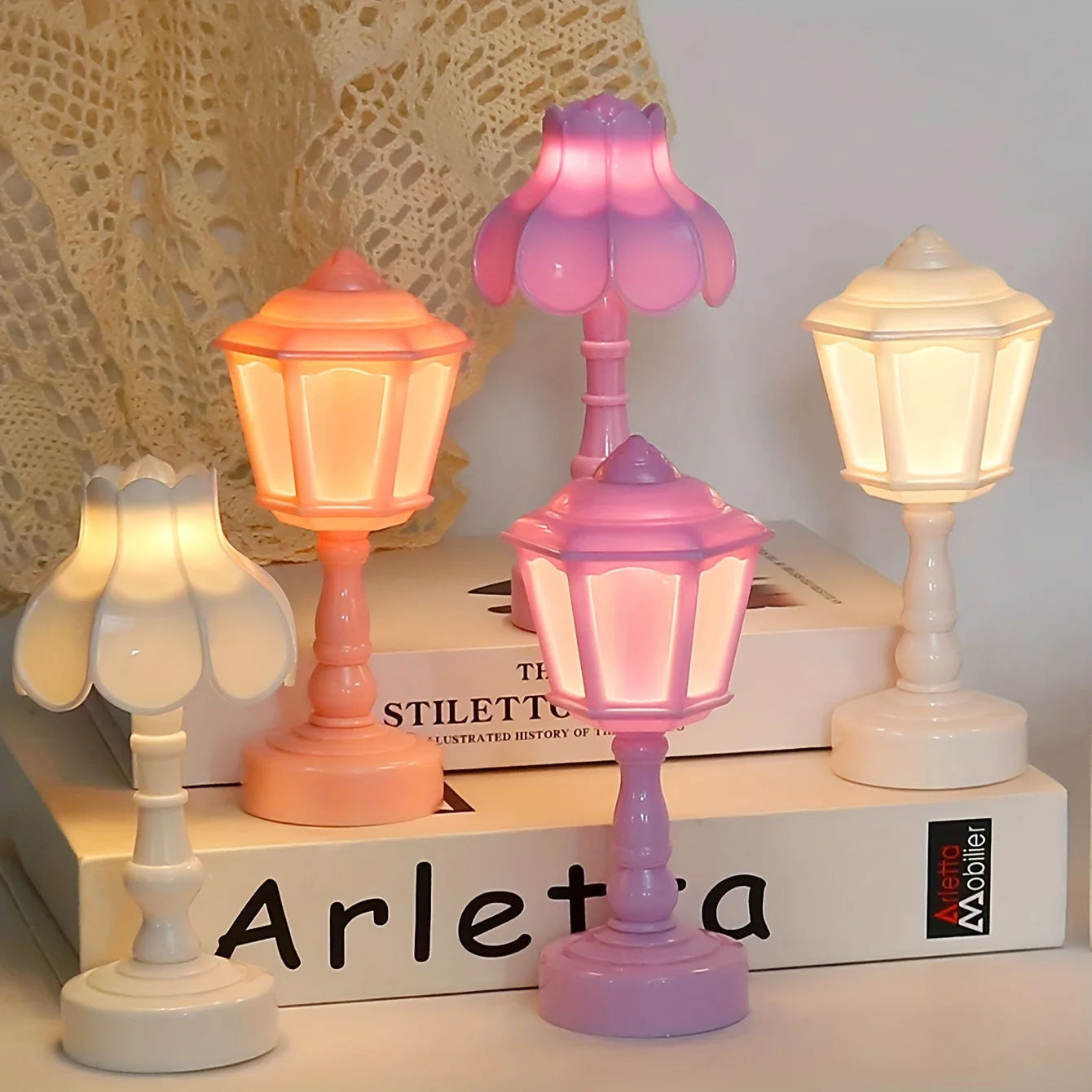 Geometric Flower Bud Button Battery LED Table Lamps Desk Night For Bedroom Dinin