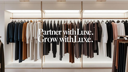 Large, clean image of racks of chic clothing or a boutique scene._Headline (overlay text)__“Partner With Luxe. Grow With Luxe.”.jpg