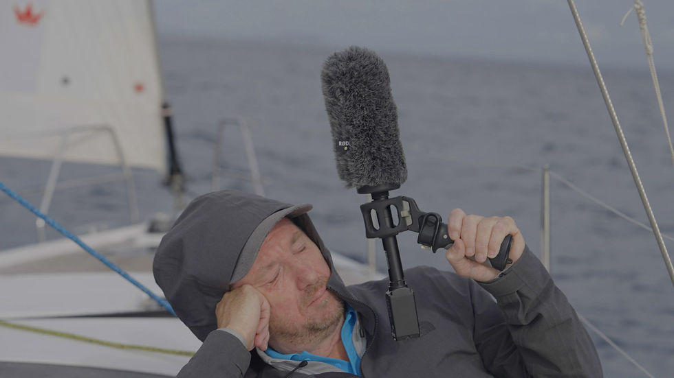 Alex in 'Zen mode' capturing sound design elements on the water.