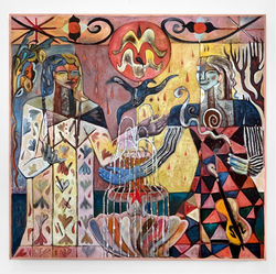 Vermillion Rain_Oil, wax, chili, collected earth and sand, raw pigment on linen_44 x 46 in