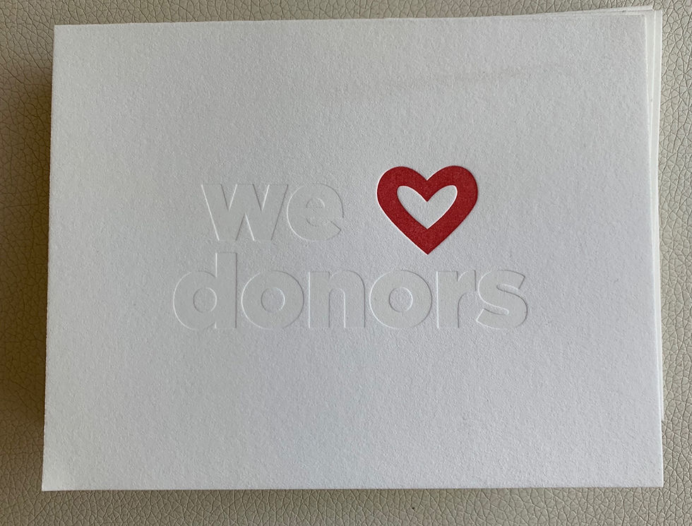 "We <3 donors" card