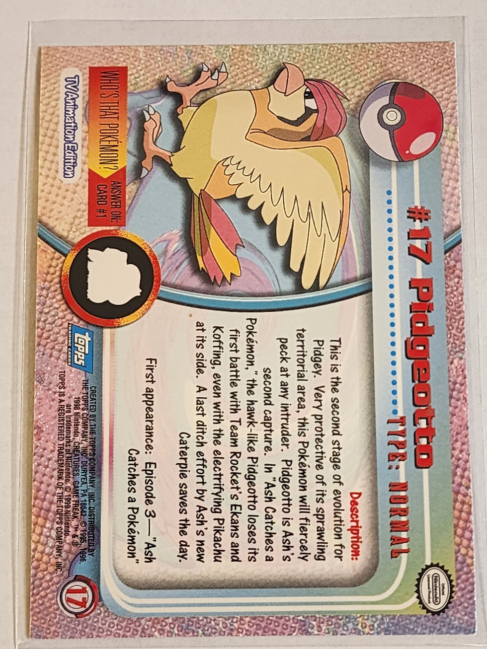 Thumbnail: Pokémon 1999 Topps Black Logo #17 Pidgeotto (Holofoil)