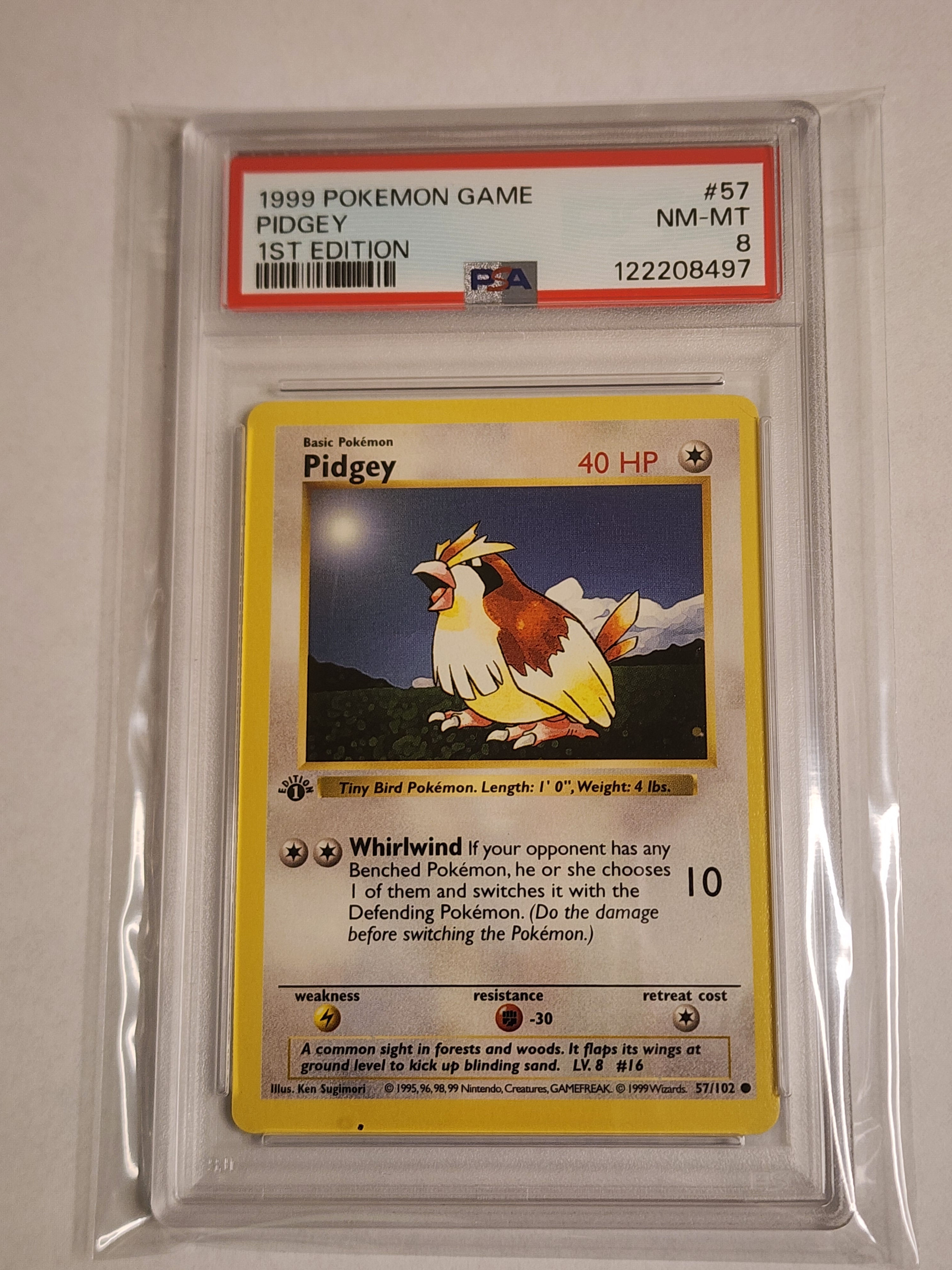 Front of Pokémon Pidgey 57/102 Base Set 1st Edition