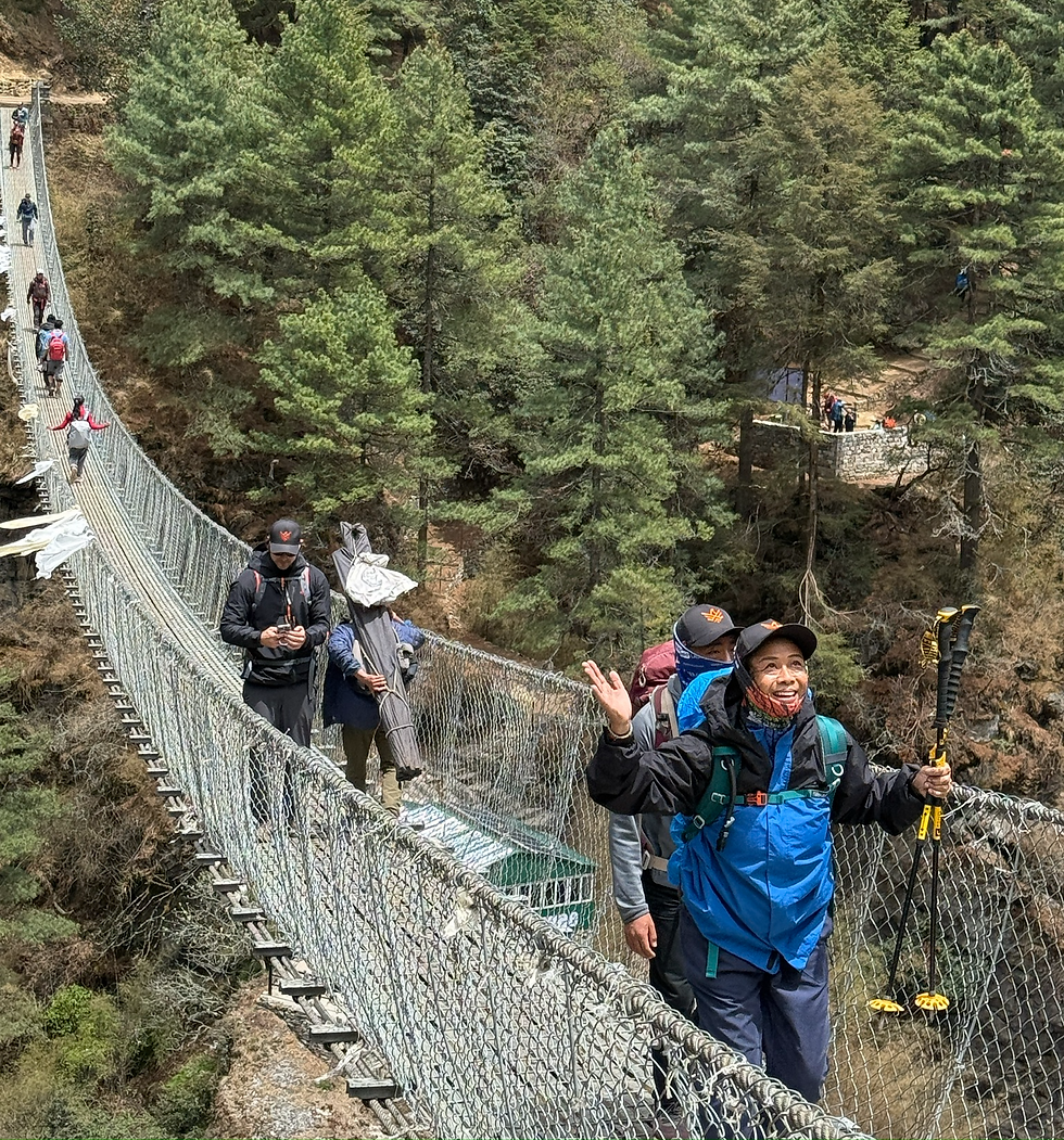 Crossing the Hilary Bridge, Everest Region