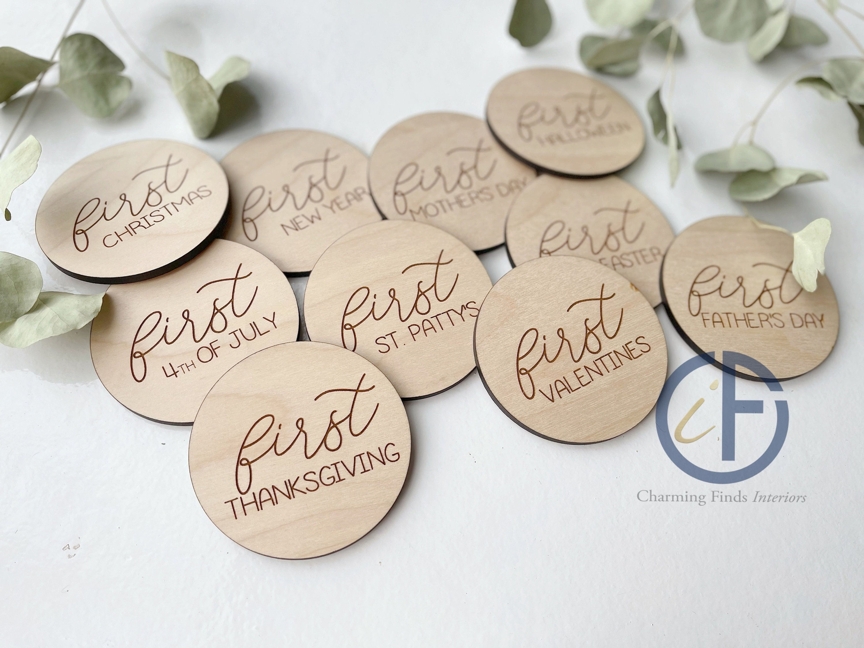 First Holiday Round Wooden Milestone Discs