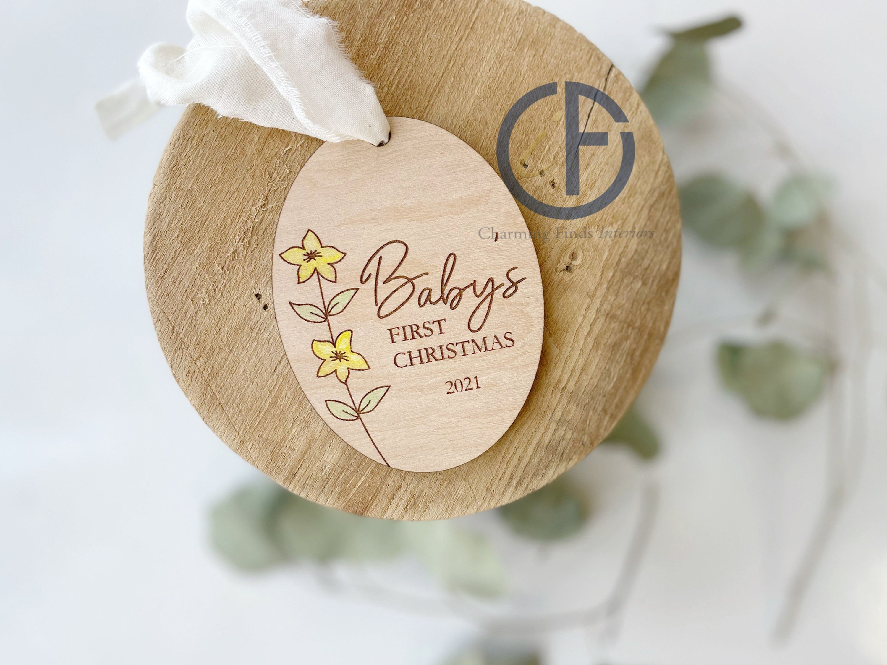 Baby's First Christmas Floral Oval Ornament