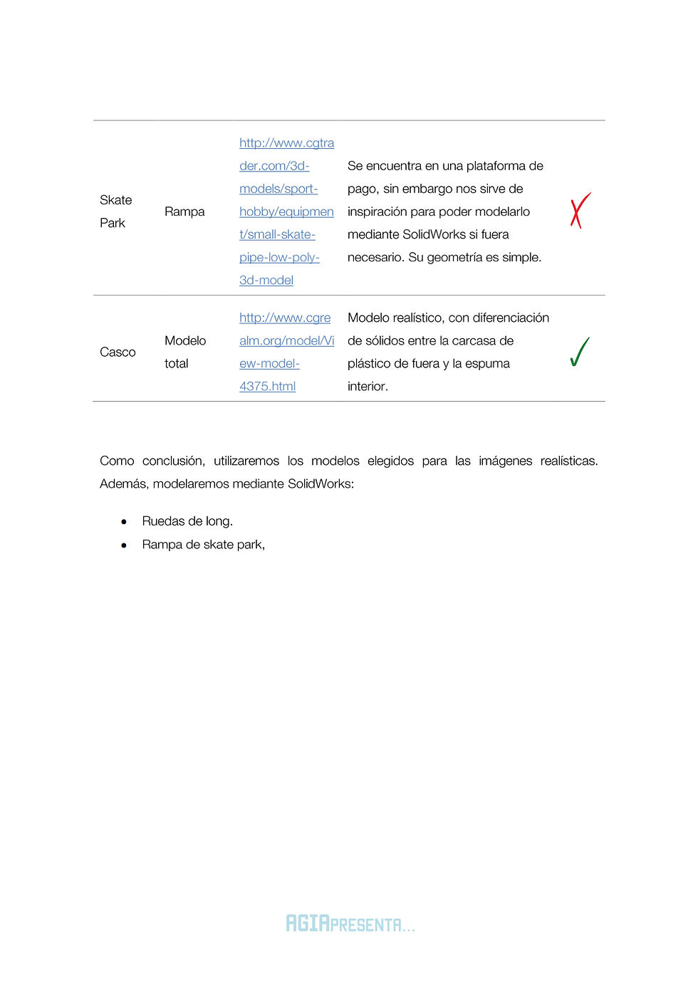 Selección de modelos CAD