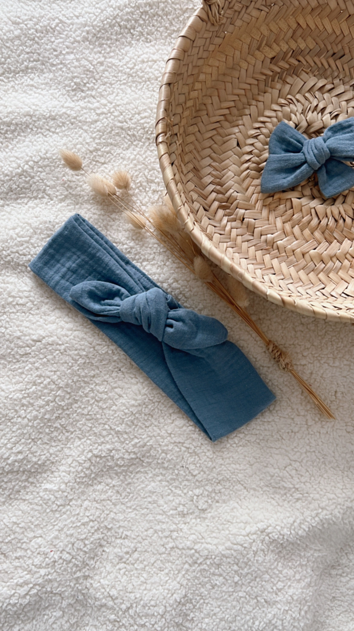 Bandeau/chouchou gaze de coton "Bleu tempête "