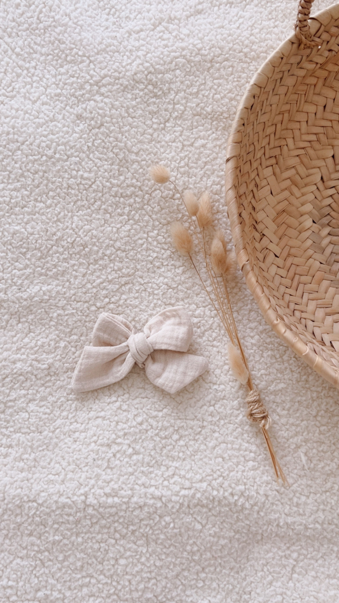 Barrette bébé/fille noeud gaze de coton unie « Naturel »