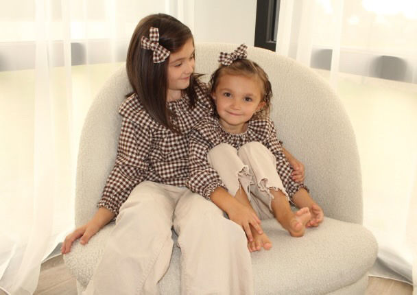 Thumbnail: Blouse bébé/enfant manches longues coton gratté "Vichy chocolat"