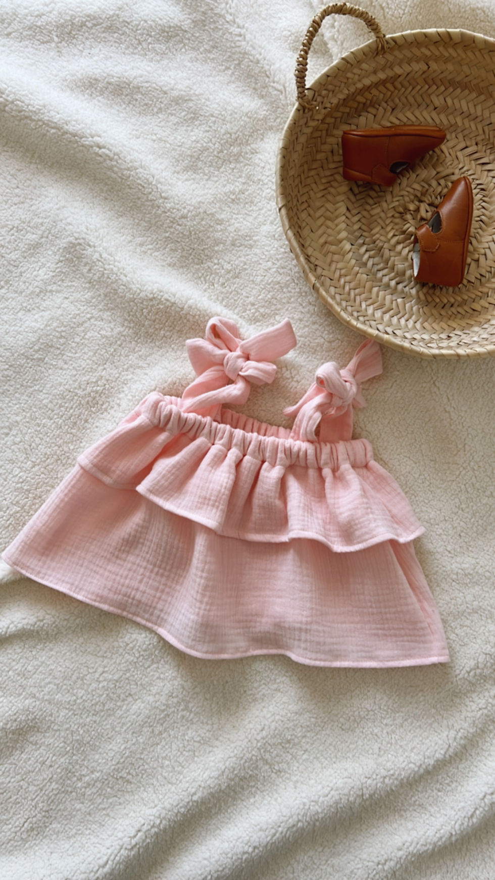 Miniature : Blouse à bretelles gaze de coton   « Rose tendre»
