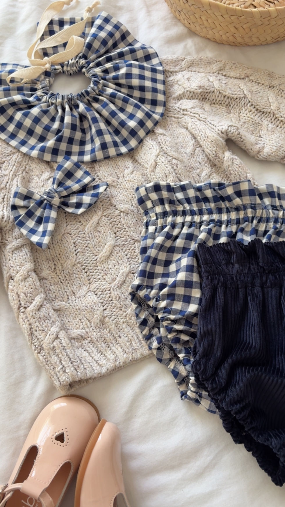 Miniature : Barrette bébé/fille noeud  «Vichy bleu marine »