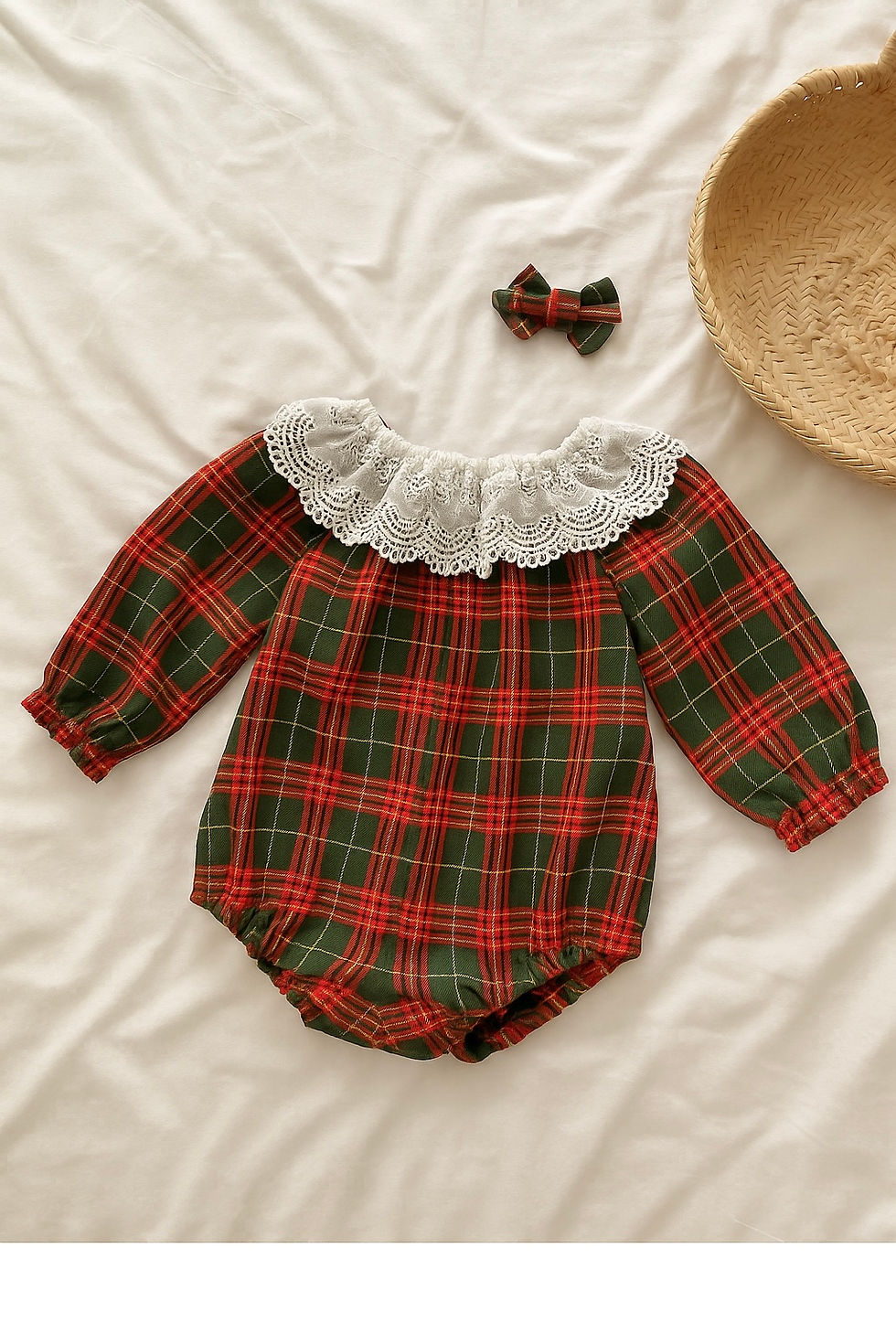 Miniature : Barboteuse bébé/fille manches longues coton "Tartan doré "