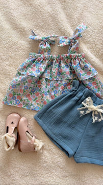 Thumbnail: Short bébé/enfant  gaze de coton bio « Bleu tempête »