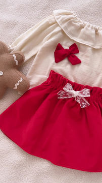 Miniature : Jupe bébé/fille velours ras "Rouge"