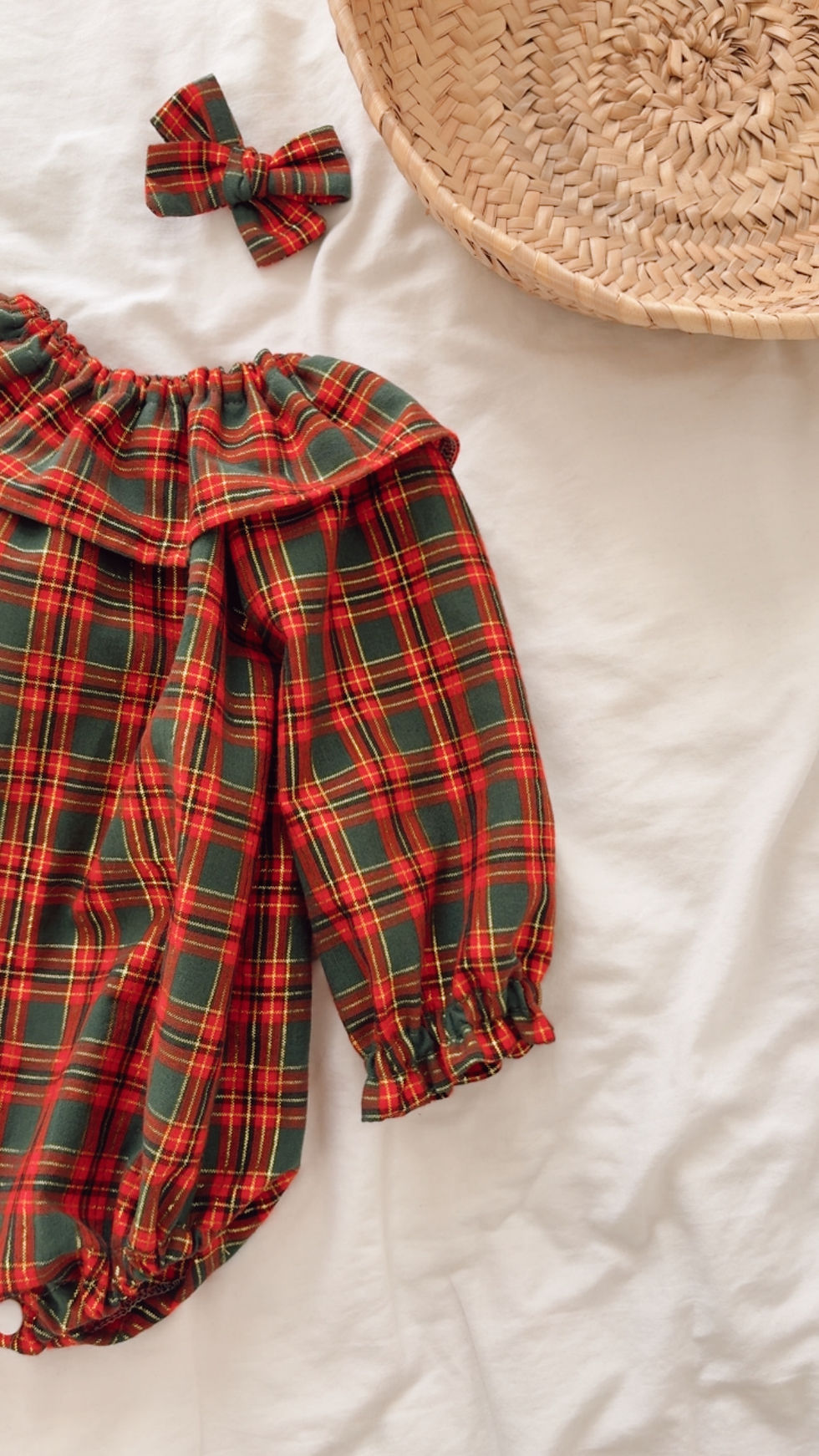 Thumbnail: Barboteuse bébé/fille manches longues coton "Tartan doré "