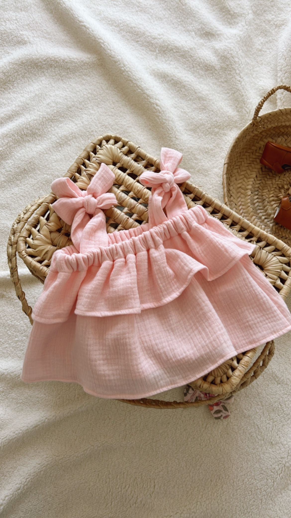 Blouse à bretelles gaze de coton « Rose tendre»