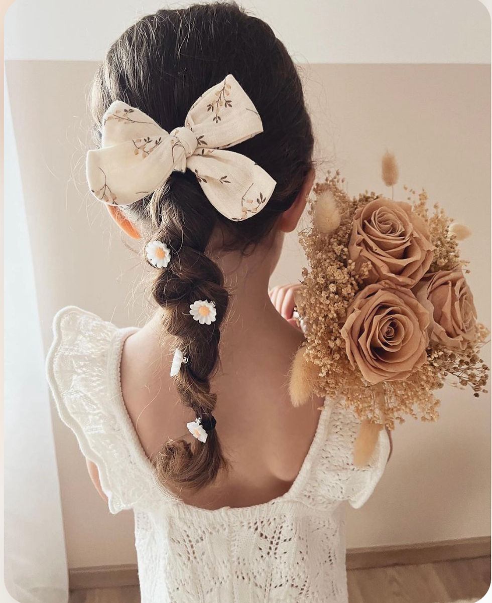 Barrette bébé/fille noeud gaze de coton « Ecru/branchages»