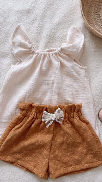 Miniature : Short bébé/enfant  double gaze brodée « Mila camel »