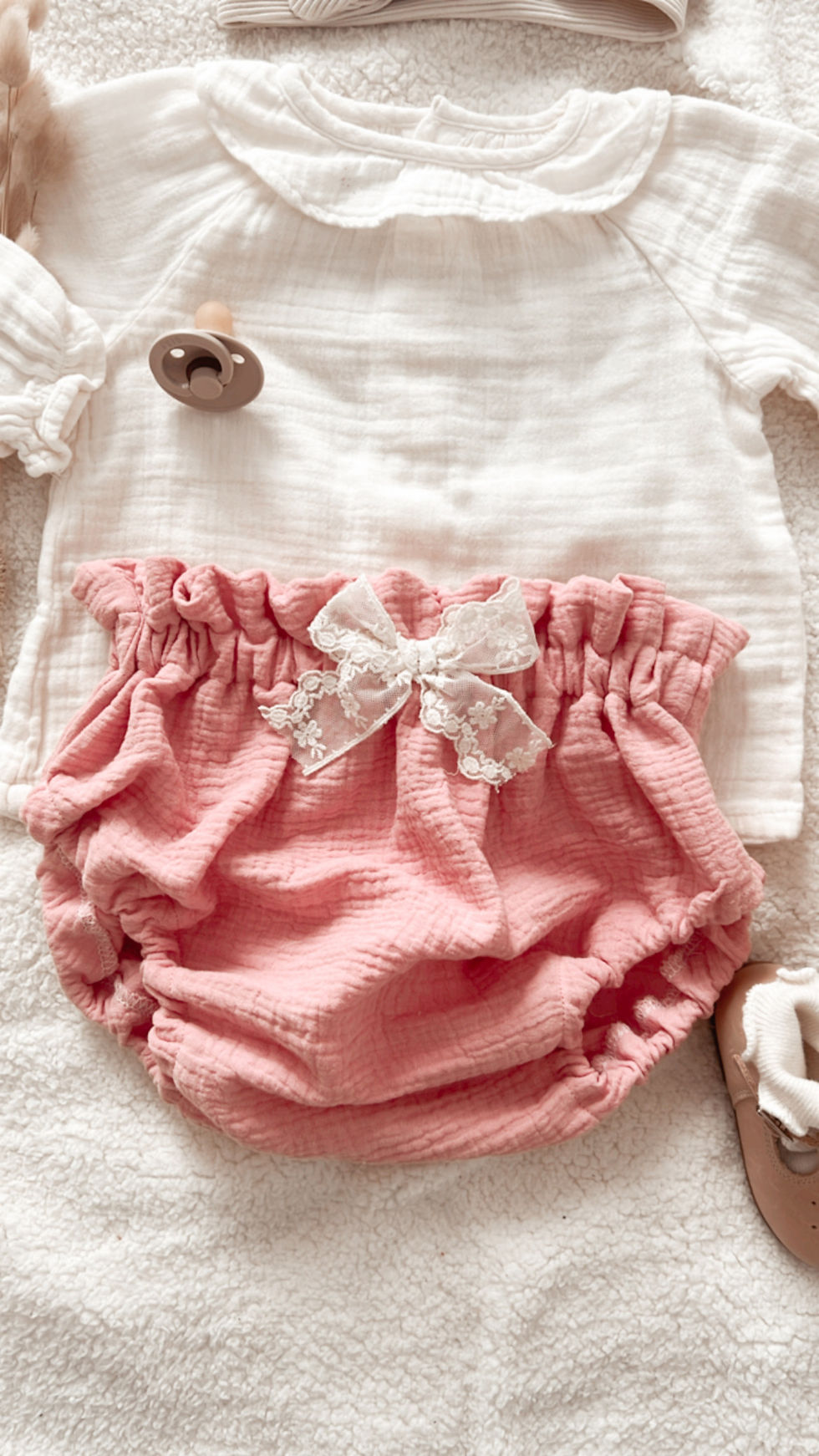 Thumbnail: Bloomer bébé double gaze de coton « Rose thé» 
