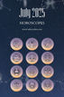 Twelve zodiac symbols on glowing circles against a starry night sky. Text: July 2025 Horoscopes, www.asheycakes.com.