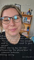 A person wearing glasses smiles. Text lists "Top 5 Horror Movies Trend," including clothing sizes and answering the phone. Bookshelf in background.